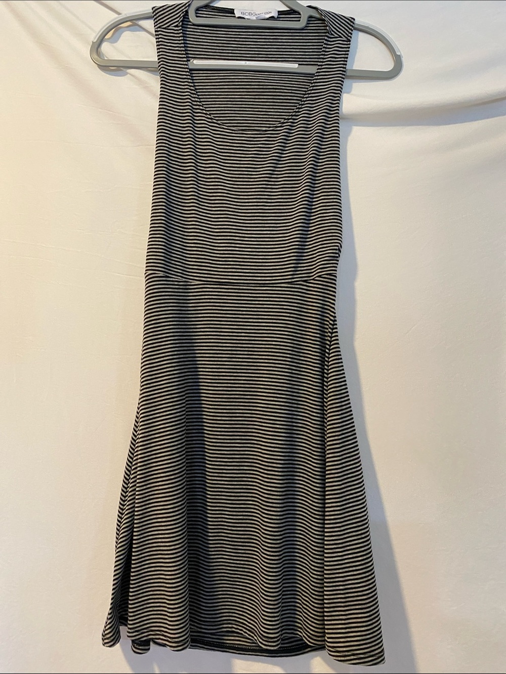 BCBGeneration Black & White Striped Sleeveless Fit-and-Flare Mini Dress